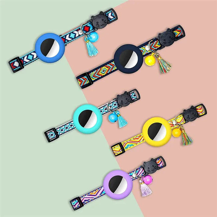 Pet safety collar, reflective nylon with breakaway buckle and GPS tracker pouch