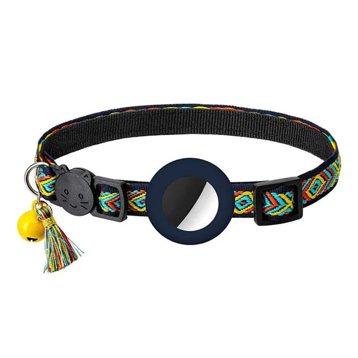 Reflective pet collar, breakaway safety feature, adjustable for cats with tracker pocket