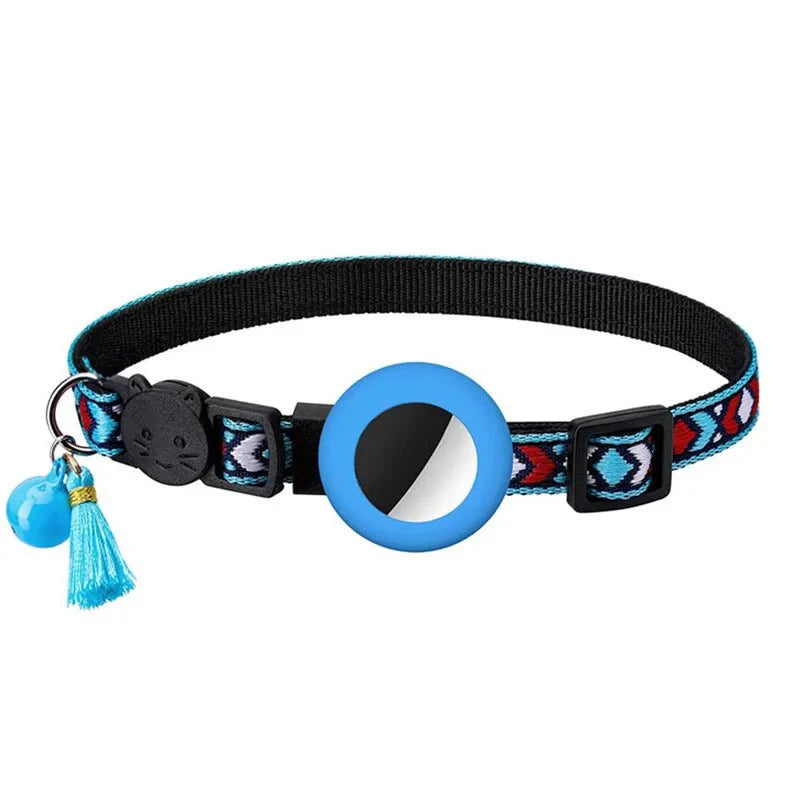Secure cat and kitten collar, reflective, adjustable nylon, with bell and tracker holder