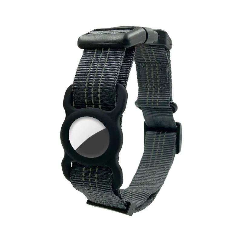 Reflective dog collar for pet safety, close-up of adjustable buckle and sturdy nylon material.