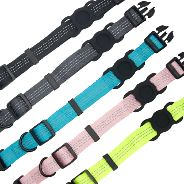 Dog accessory: adjustable reflective nylon collar, essential outdoor dog gear for visibility.