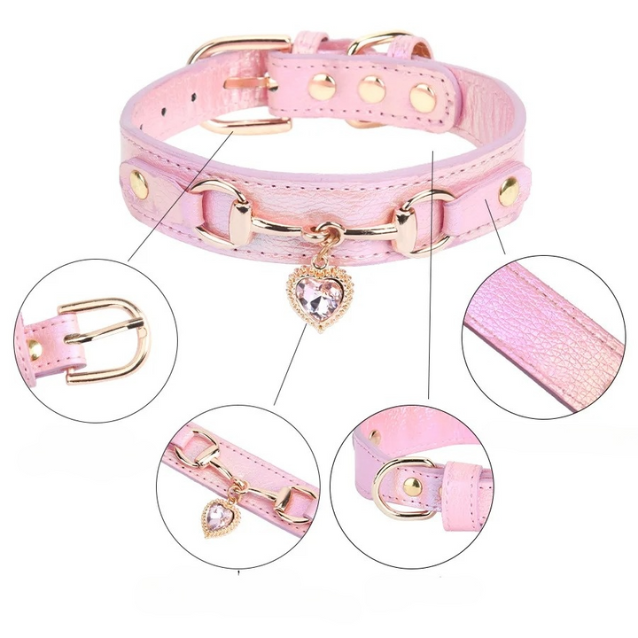 Adjustable pet harness style collar with rhinestones, suitable for medium sized animals