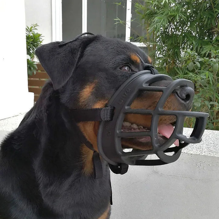 Comfortable, adjustable silicone dog muzzle. Breathable design for safe training, anti-bark & no-bite pet safety.