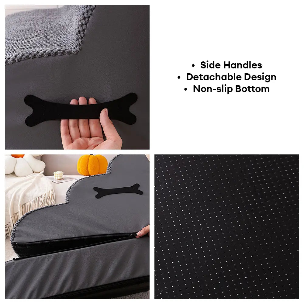 Close-up of gentle ramp and soft fabric on adjustable pet stairs for joint support