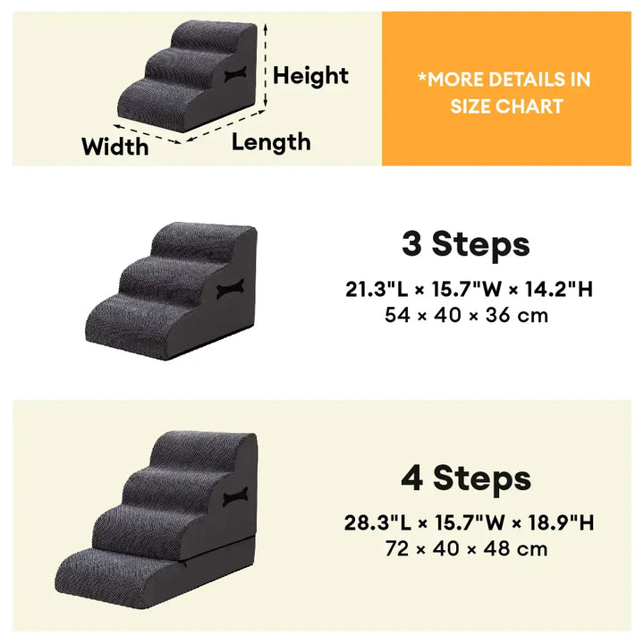 Adjustable height pet furniture: soft dog stairs with non-slip bottom and gentle slope