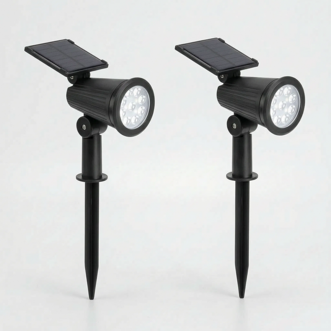 Automated, weather-resistant solar floodlight for garden & pathway outdoor lighting.