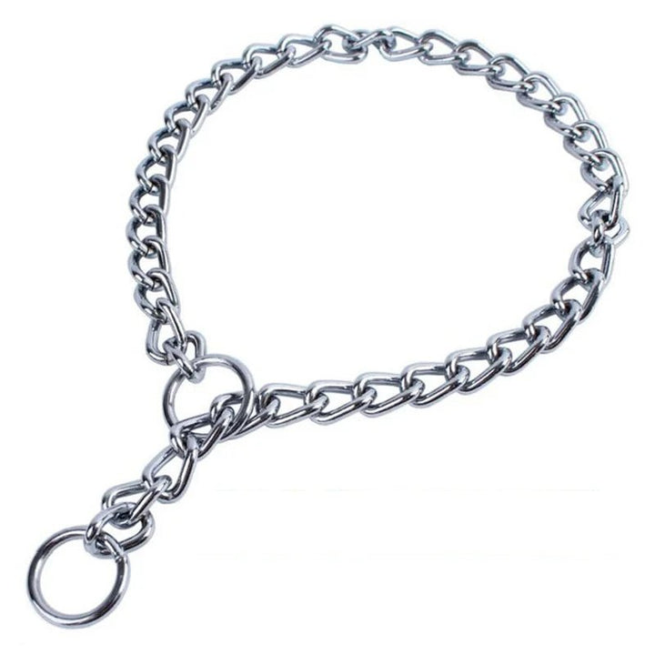 Adjustable stainless steel dog training collar for pet obedience, durable slip chain for strong breeds.