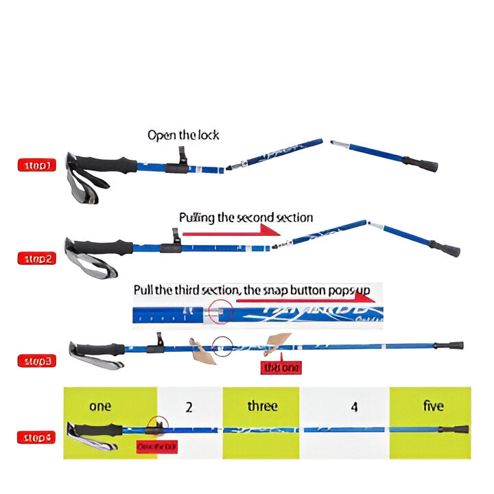 Durable aluminum trekking poles, adjustable & foldable for reliable hiking & walking support on any trail.