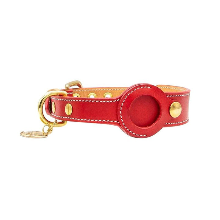 Adjustable waterproof leather dog collar with tracking pocket for pet safety & outdoor adventures.