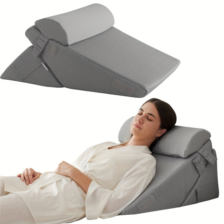 Adjustable wedge pillow for back & leg support. Therapeutic cushion for relaxation & comfort.