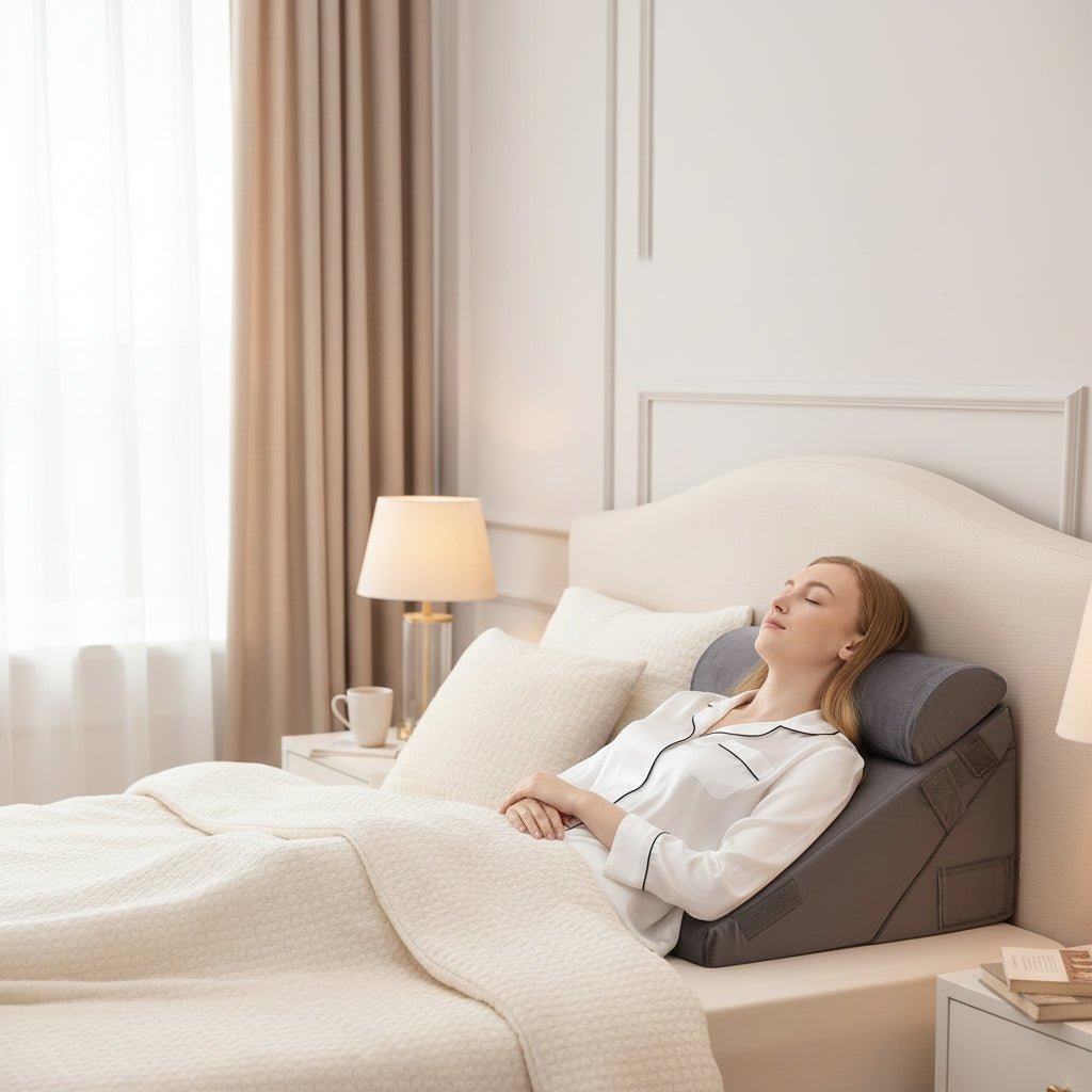 Therapeutic adjustable wedge pillow for customized back & leg support, ideal for comfort.
