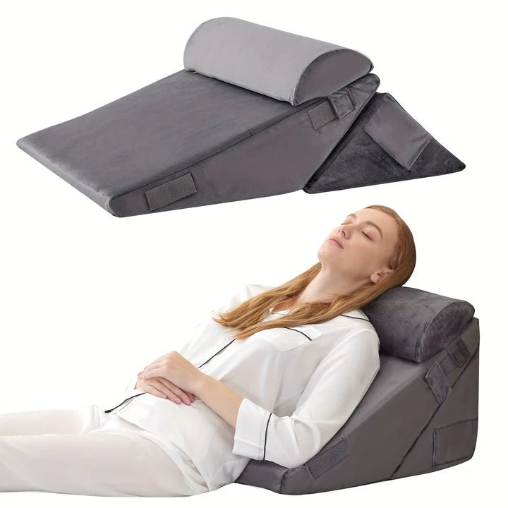 Reclining adjustable wedge pillow for back & leg elevation, ensuring ergonomic support & comfort.