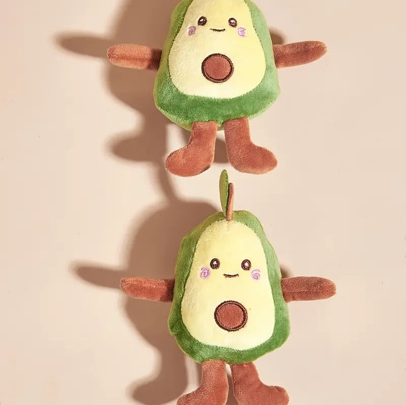 Adorable avocado plush pet toy with squeaker, perfect for interactive play with dogs or cats