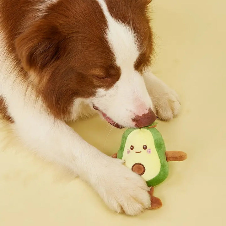 Cartoon avocado plush squeaky toy, an engaging and fun pet accessory for small to medium pets