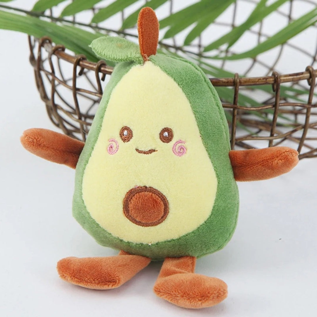 Chew-resistant avocado plush pet toy, an ideal squeaky toy for playful dogs and curious cats