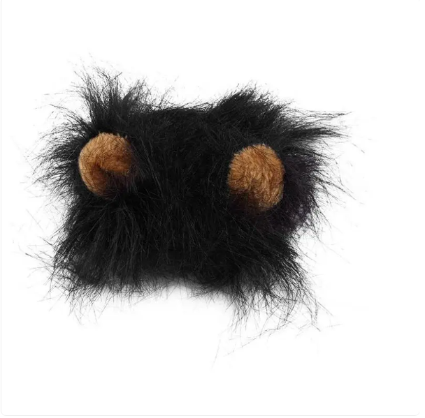 Close-up of a cat in a comfortable lion mane costume, a perfect cat gift for pet owners.