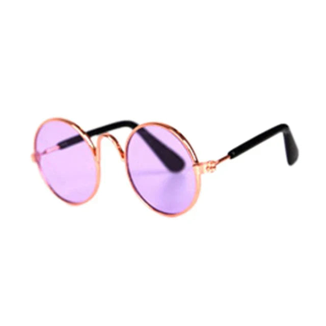 Different angles of the round pet eye-wear, highlighting product details and design.