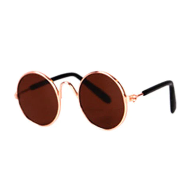 Ginger cat with green round pet glasses, a vibrant pet accessory for any occasion.