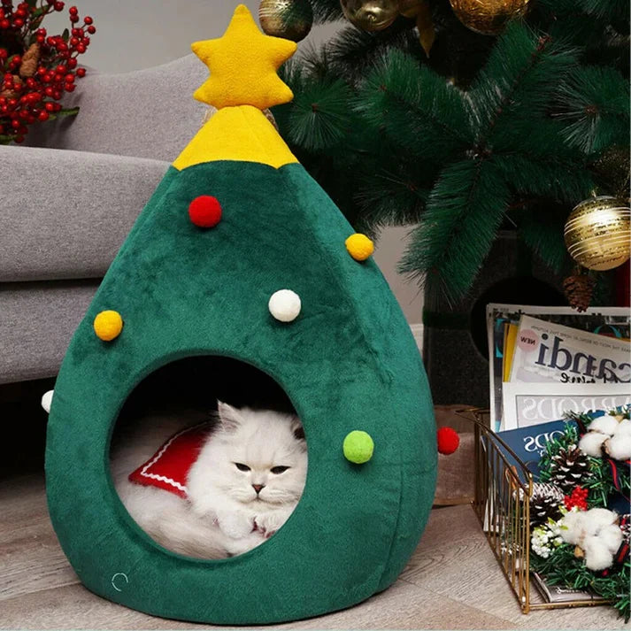 Green Christmas tree pet house, soft small dog bed, and cat bed, for pet supplies.