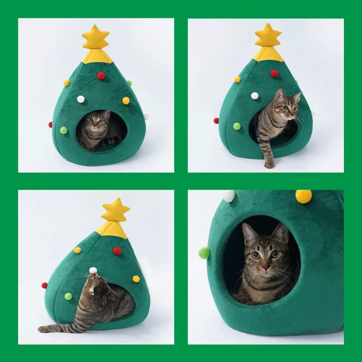 Festive Christmas tree pet house, soft and cozy dog bed, a winter pet house.