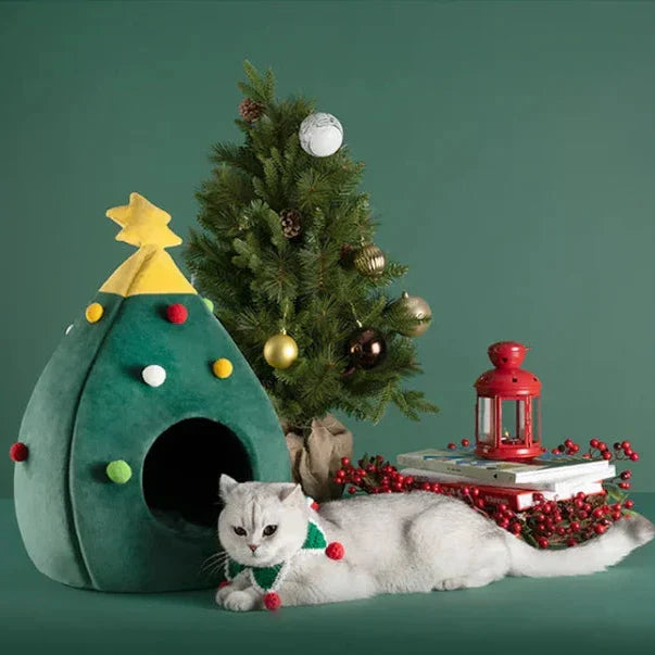 Comfortable Christmas tree pet bed, washable pet house for cats and small dogs.