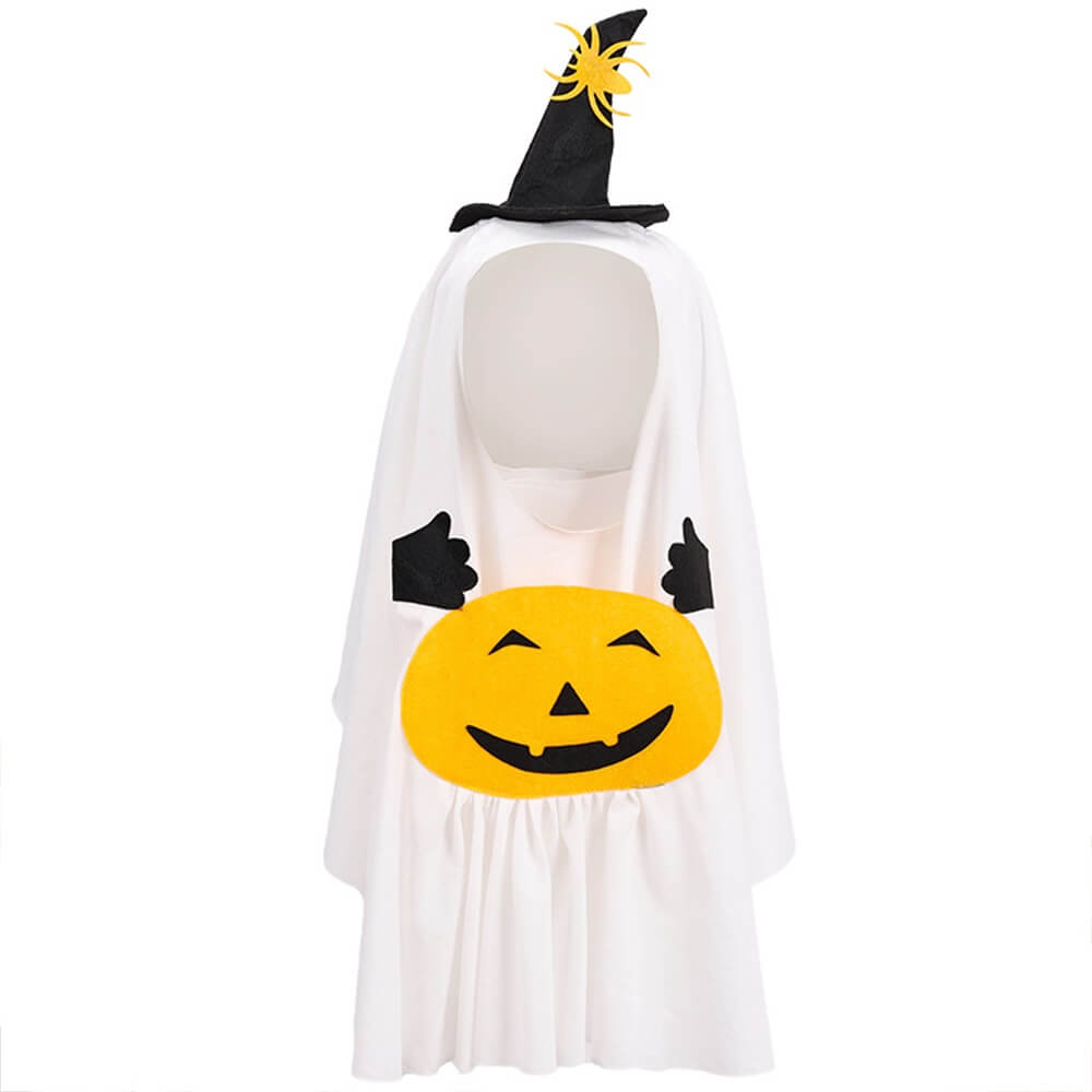 Funny cat wearing a white ghost pet costume with eye cutouts, perfect for Halloween