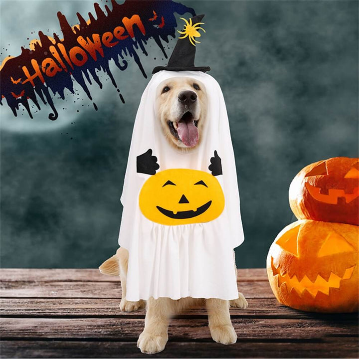 Unisex pet pumpkin costume with adjustable straps, ideal for dogs and cats during Halloween