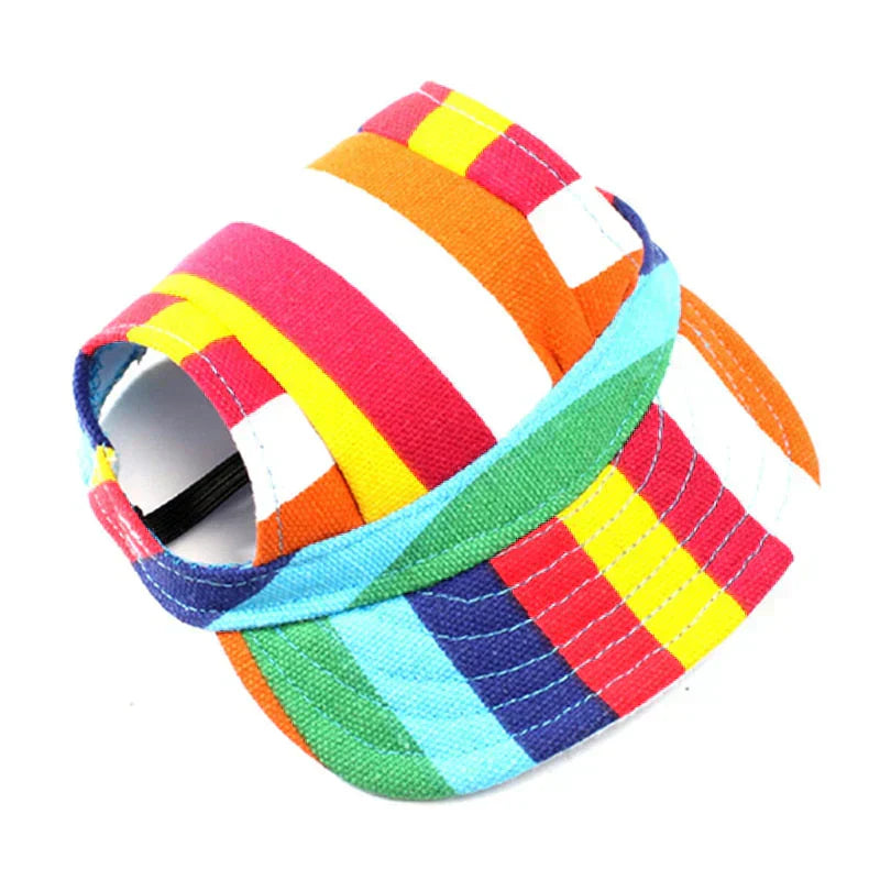 A small puppy wearing an oversized but cute Unisex Pet Sun Protection Baseball Cap, petfashion
