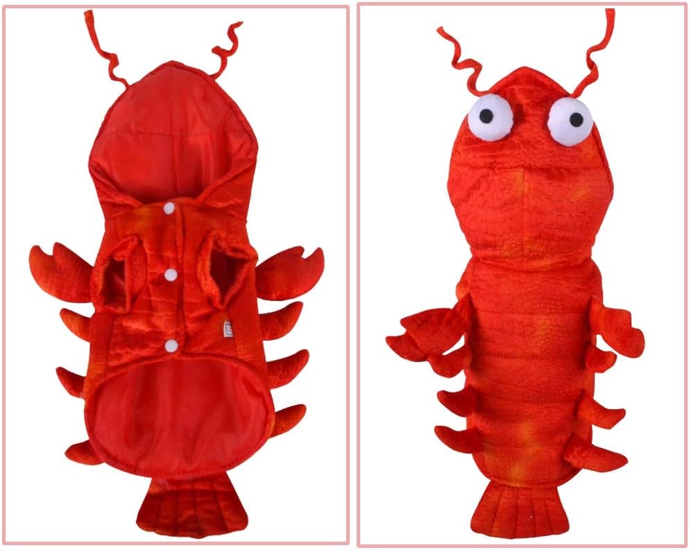 Red lobster dog costume for pets, detailed animal outfit for Halloween, parades, or themed events