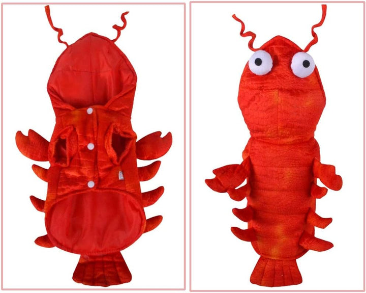 Red lobster dog costume for pets, detailed animal outfit for Halloween, parades, or themed events