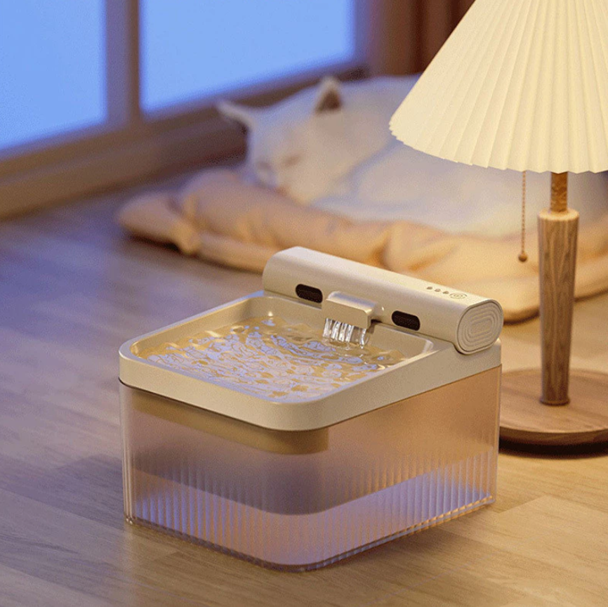 Close-up of elephant pet water dispenser, showcasing its charming design and automatic, quiet function.