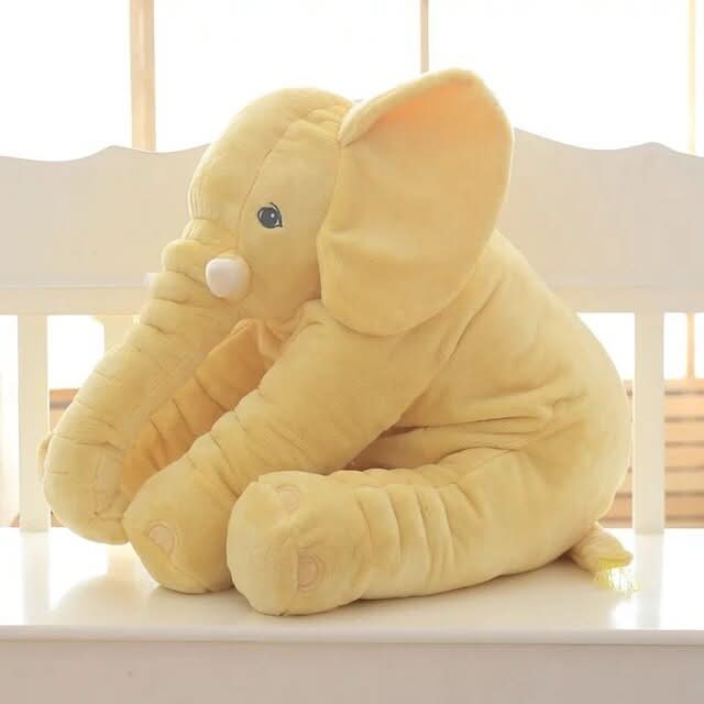 Grey elephant plush pillow, a soft stuffed animal for toddlers. Unisex design, great for nursery decor.