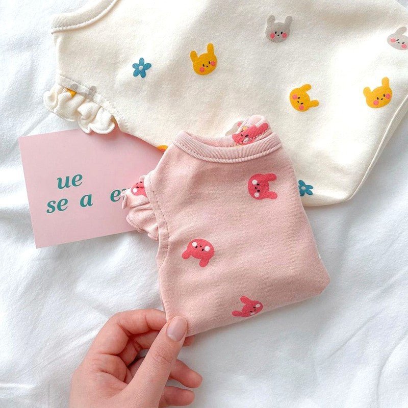 Small breed dog clothing: sleeveless velvet vest with playful rabbit design.