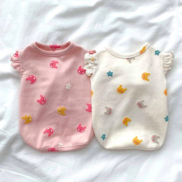 Animal fashion: plush pet velvet vest with cute rabbit print, warm winter pet wear.