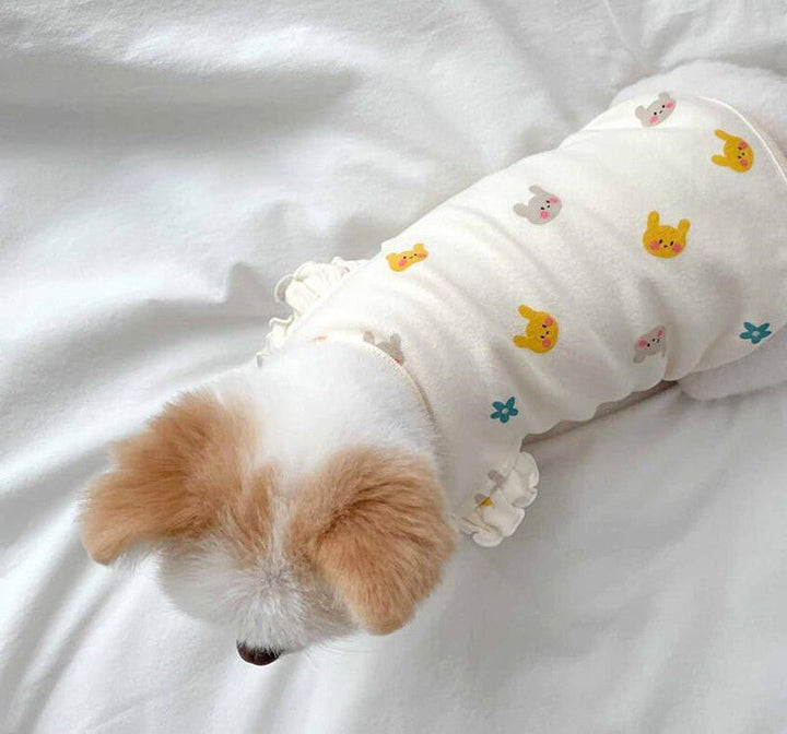 Warm winter pet vest, sleeveless and made of velvet, featuring an adorable rabbit pattern.