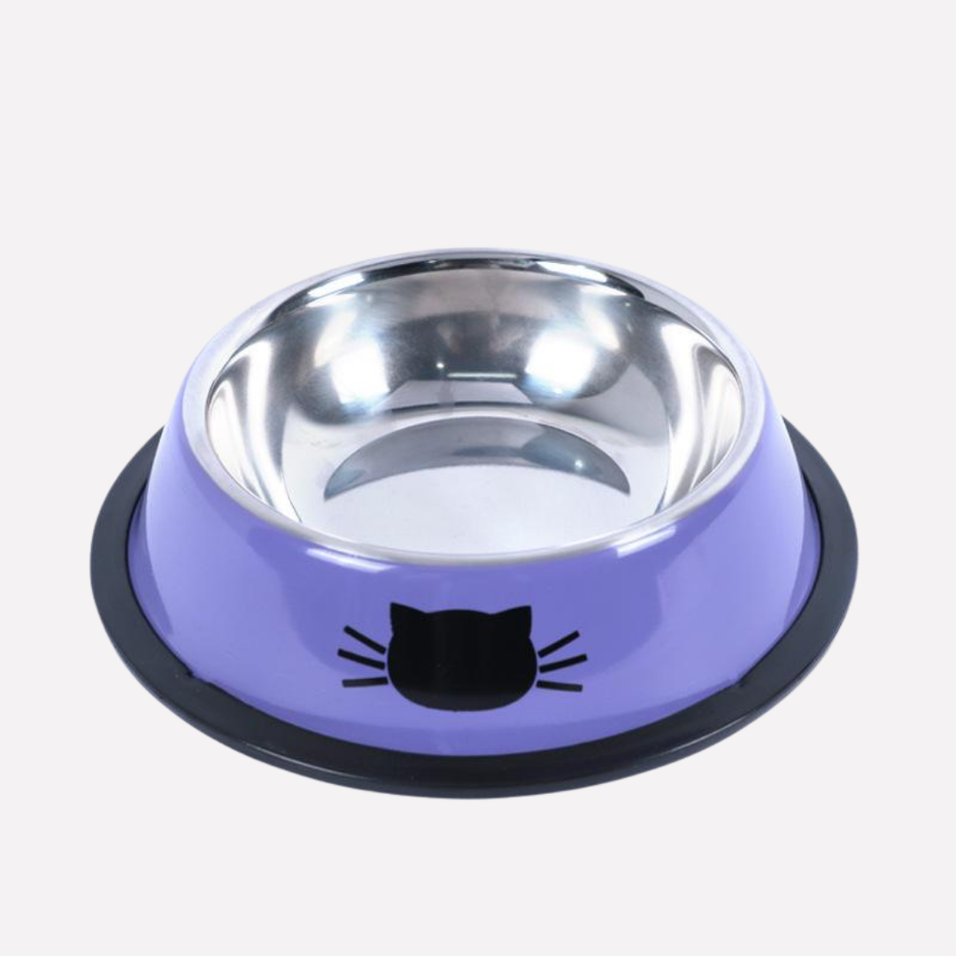 Cute yellow pet food bowl with non-slip bottom, perfect for indoor or outdoor cat feeding