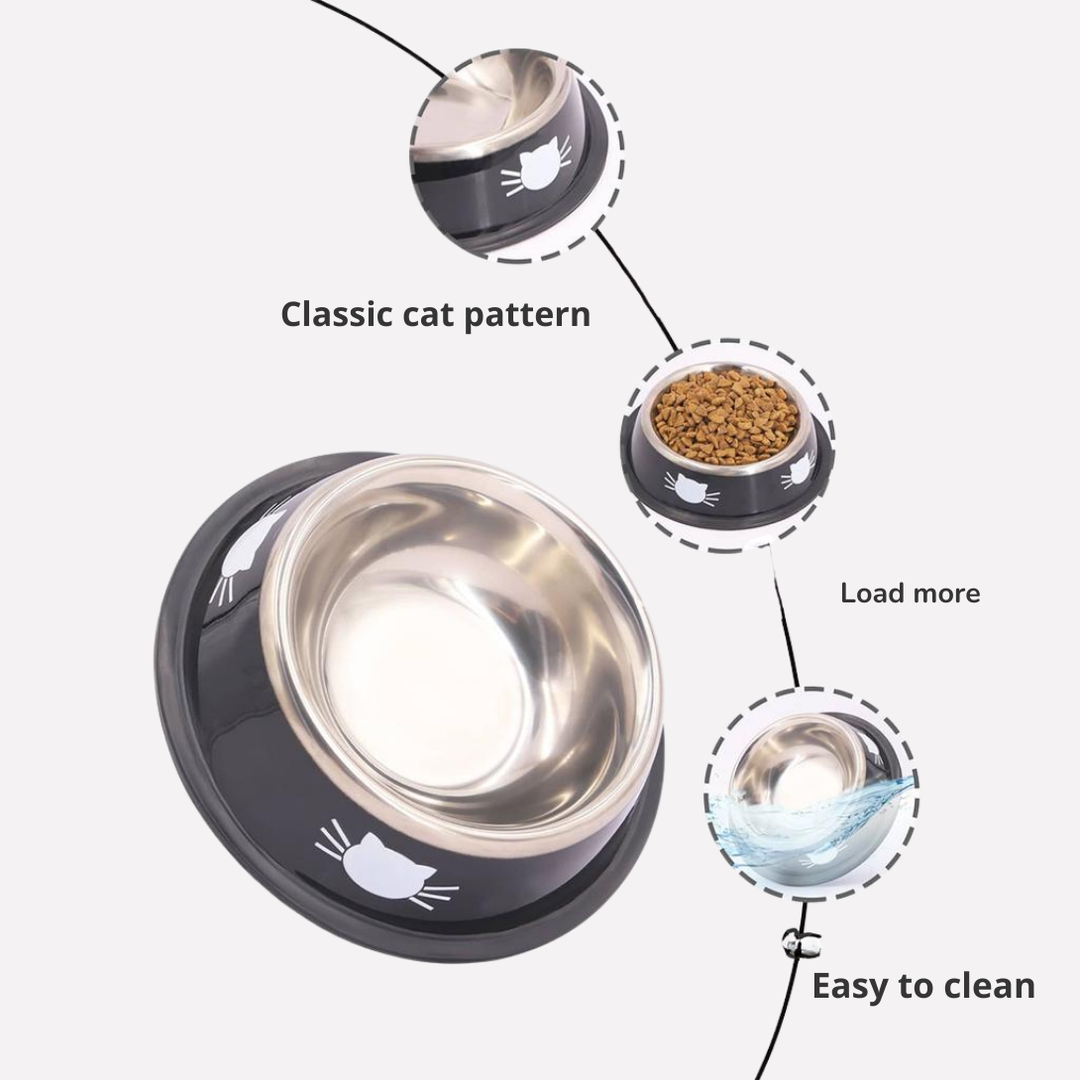 Close-up of a cute anti-slip pet food bowl for cats, showcasing its durable plastic and design