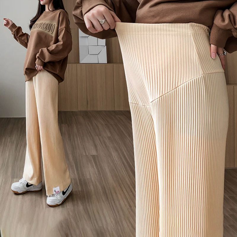 Stretchy ribbed maternity pants for all-day comfort, perfect for expecting moms.