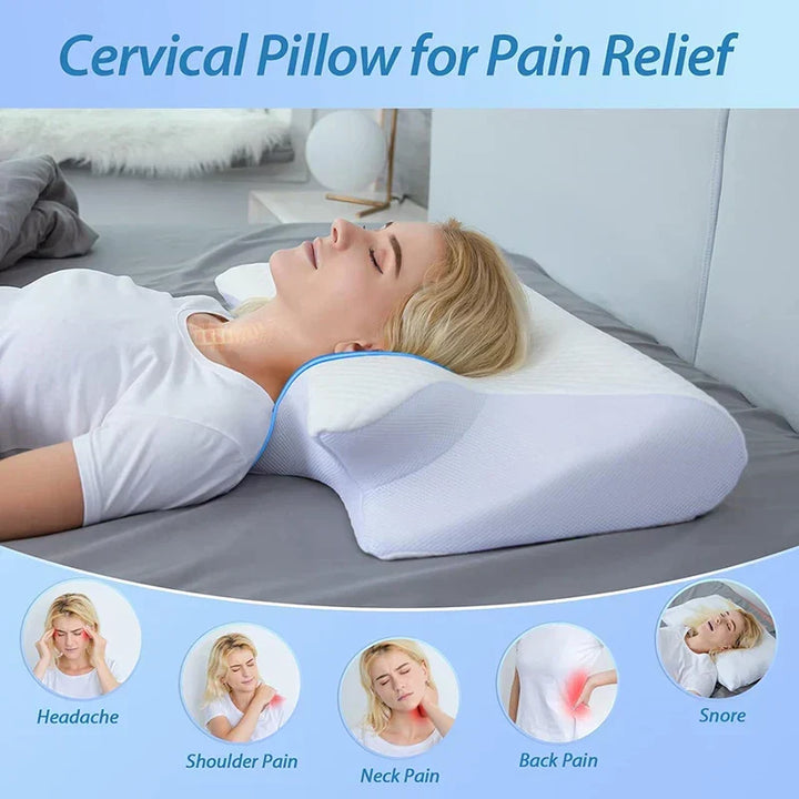 RestAlign adult's cervical pillow, memory foam for superior neck support & ergonomic comfort.