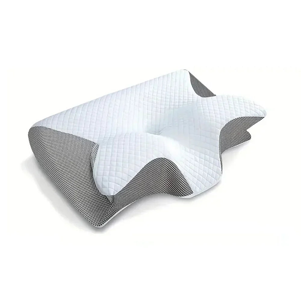 Premium memory foam cervical pillow, ergonomic contour promotes healthy sleep posture & comfort.