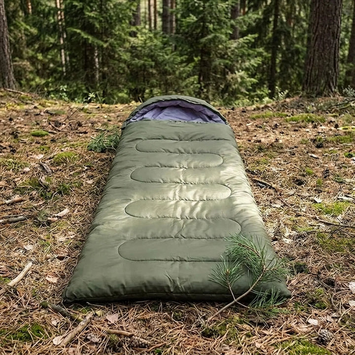Adult's 3-season lightweight camping sleeping bag, ideal for hiking, backpacking, and outdoor adventures.