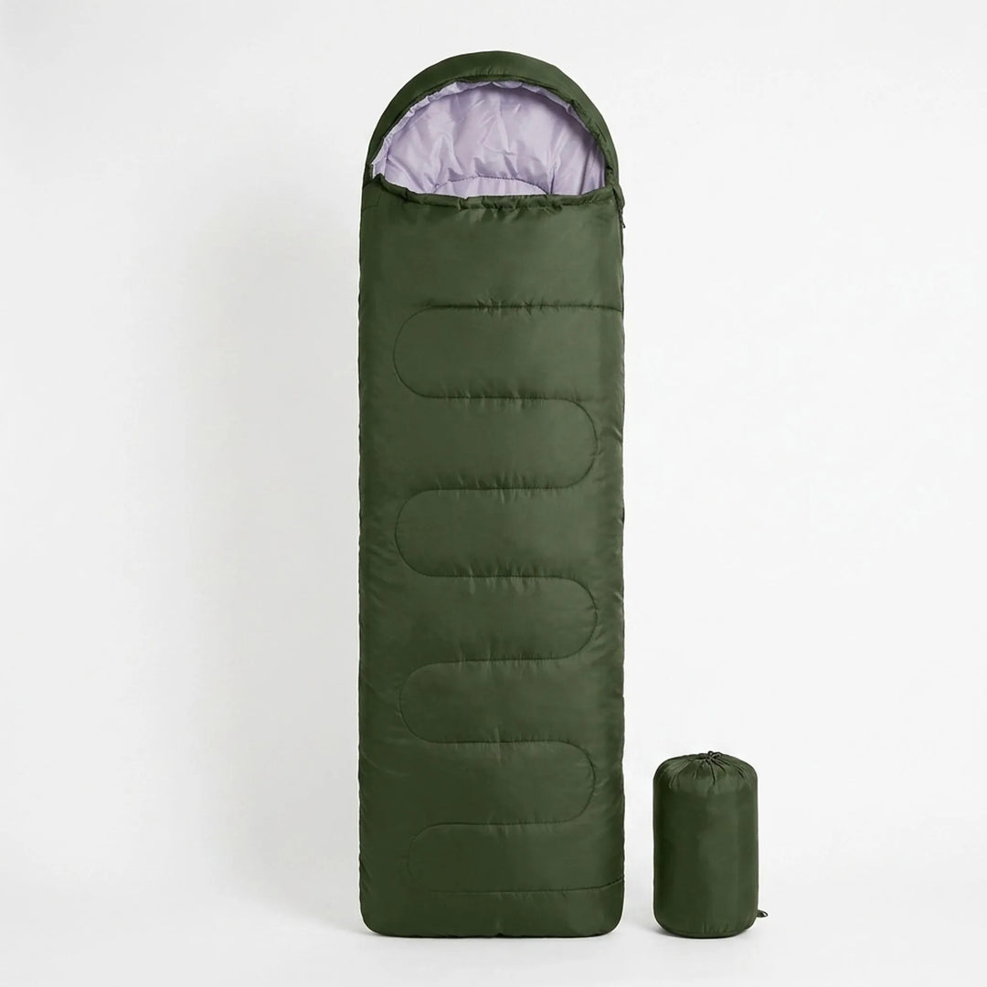 Adult's lightweight 3-season sleeping bag, ready for hiking, camping, and outdoor adventures.