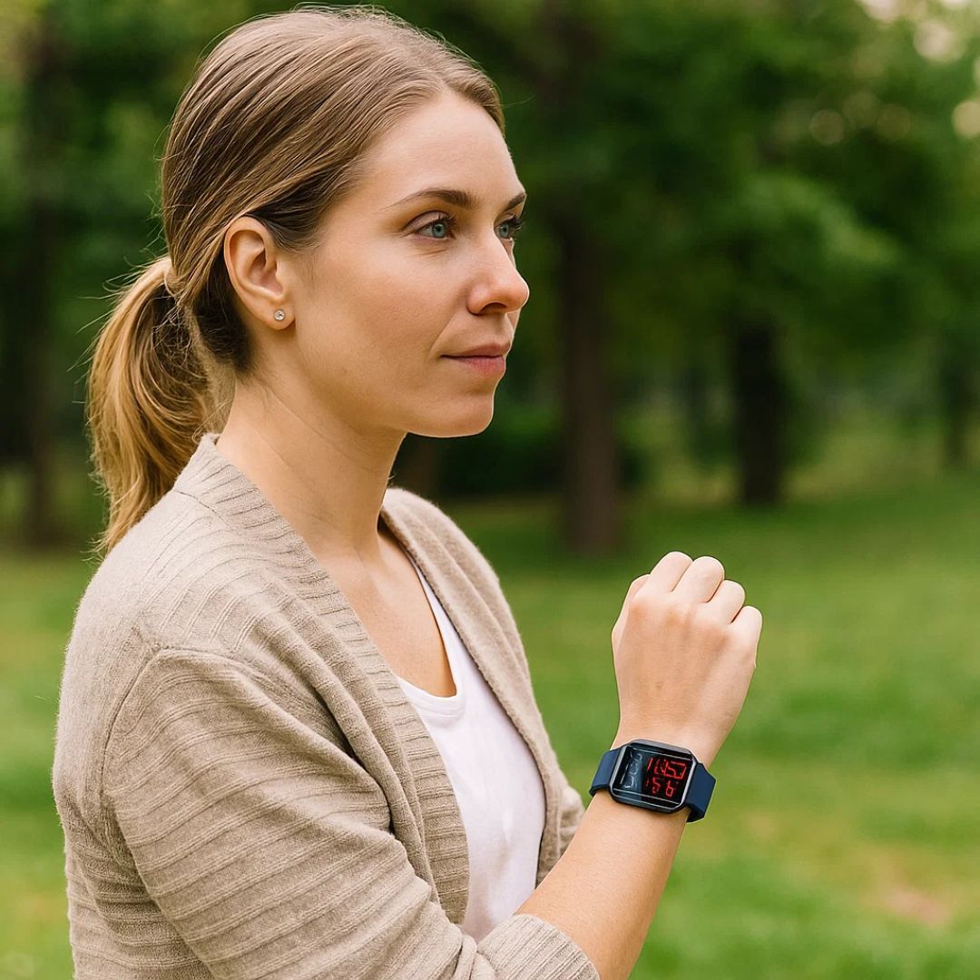 Pain-free diabetes monitor: adult smartwatch for continuous non-invasive blood sugar and glucose level tracking.