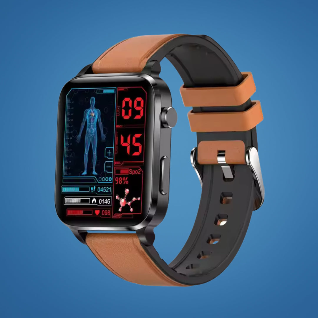 Modern non-invasive smartwatch for adults, offering pain-free blood sugar & glucose tracking. Fitness & health wearable.