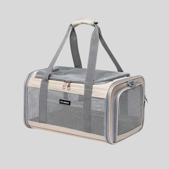 Small pet carrier travel bag in black, airline approved for cats and dogs, with mesh windows