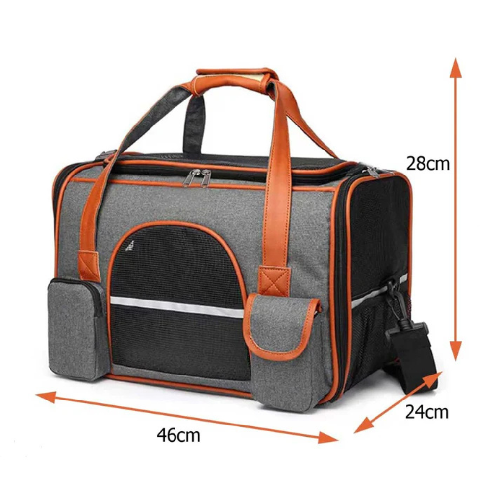 Cat travel bag, airline approved, black, with comfortable bedding, for small cats
