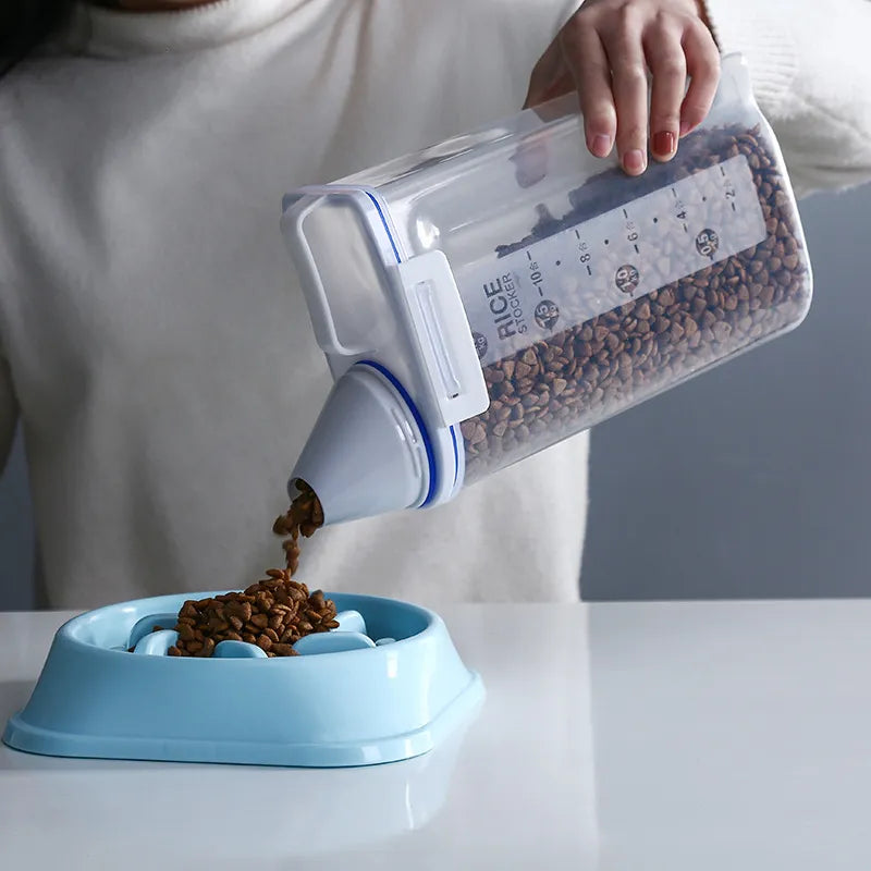 Airtight dry food storage container with clear body and airtight lid, ideal for pantry organization.