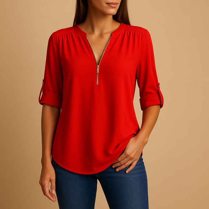 Stylish women's V-neck blouse, combining an airy feel with elegant design for versatile fashion.