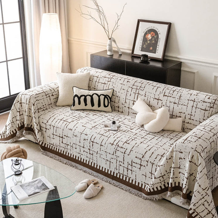 All-season chenille couch cover, durable anti-scratch fabric, stylish furniture protector for pet owners.