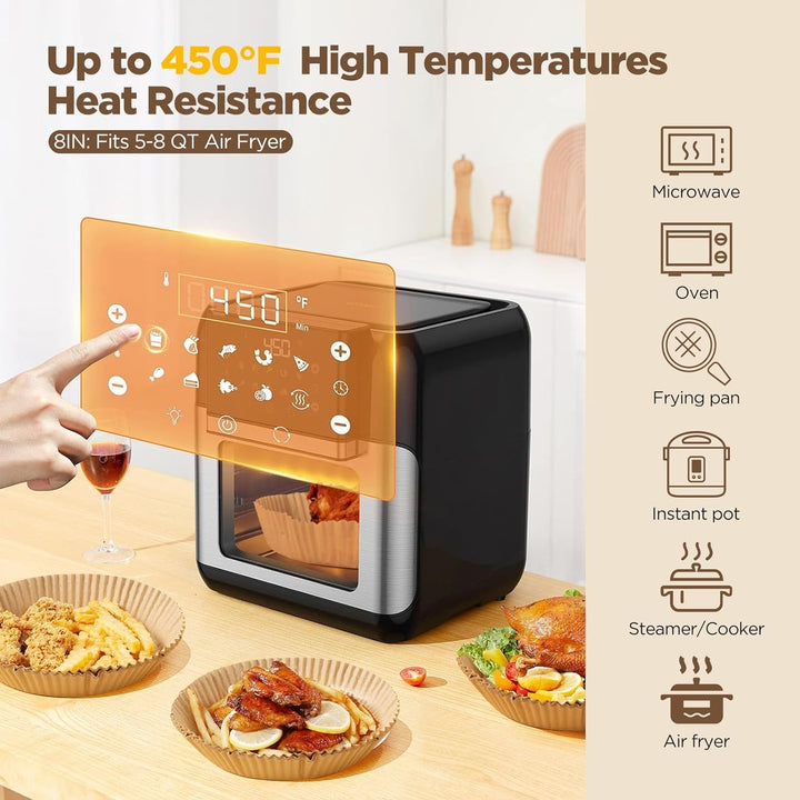Non-stick air fryer liners prevent food residue & sticky messes.